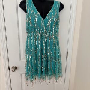 NWT Elegant Teal Sequin Midi Dress